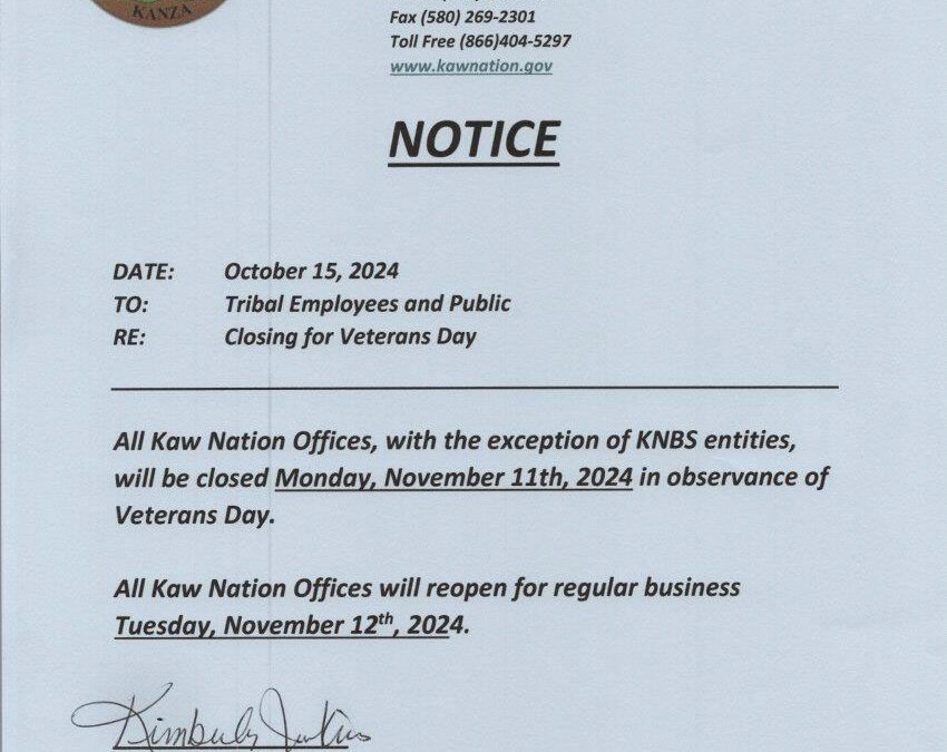 Kaw Nation Offices Closed